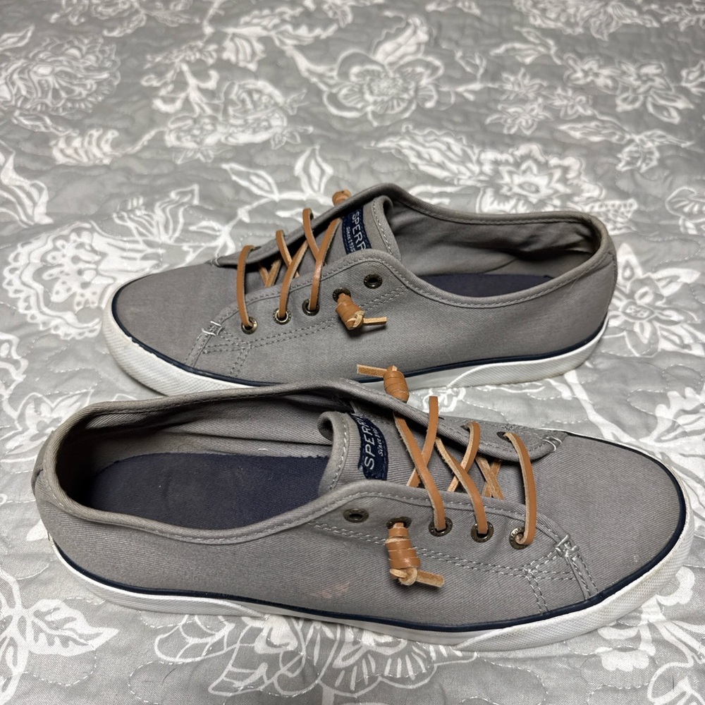 Sperry Men's Gray Canvas Sneakers with Tan Laces